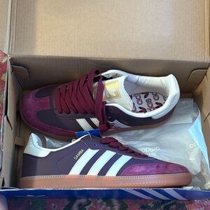 adidas Samba Maroon and White Trainers